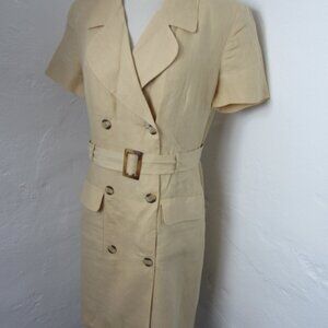 100% Linen Dress Vintage 90s TALBOTS Belted Double Breasted Shirt Dress Size 10